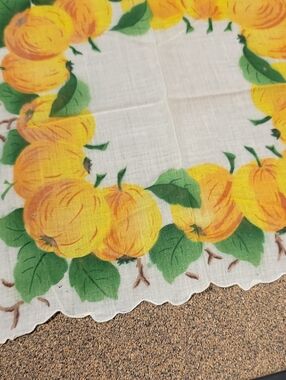 Vintage Yellow Peach Print Cotton Handkerchief